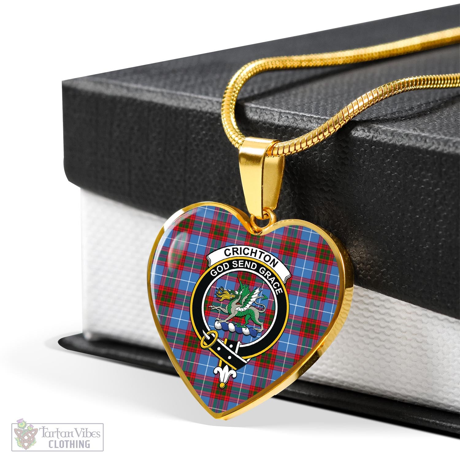Crichton (Crighton) Tartan Heart Necklace with Family Crest - Tartan Vibes Clothing