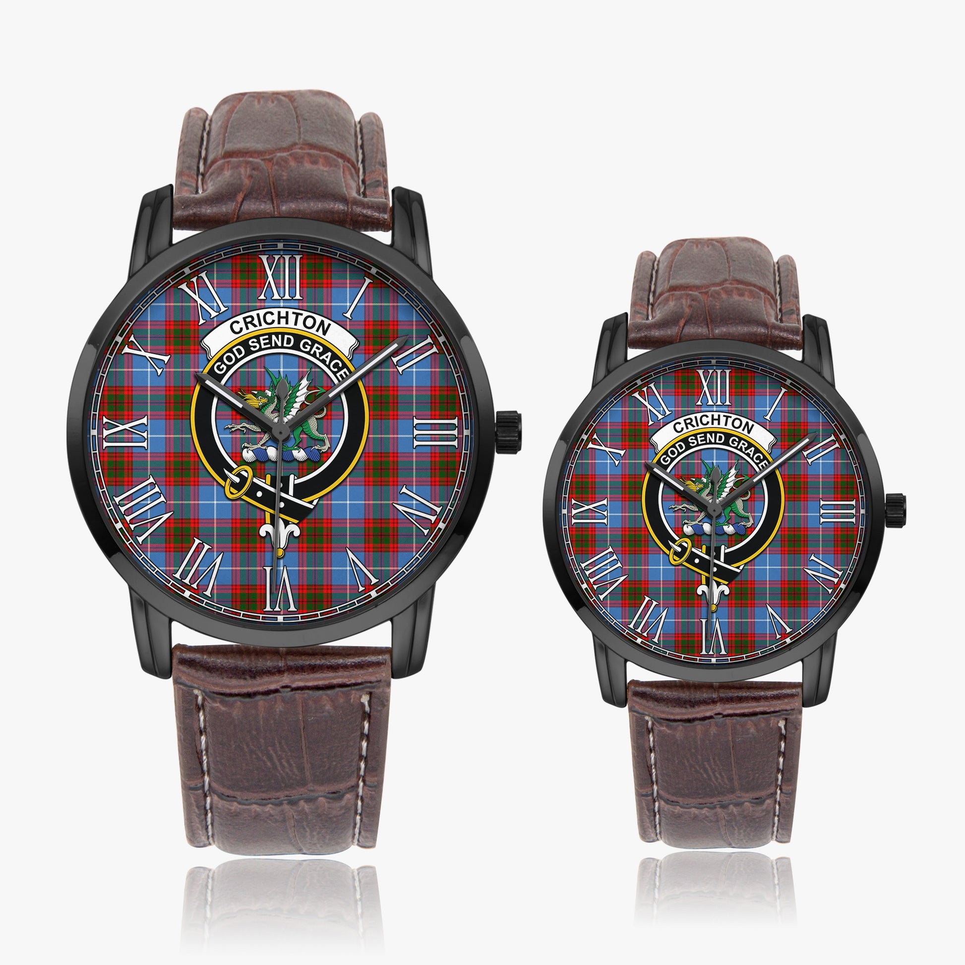 Crichton (Crighton) Tartan Family Crest Leather Strap Quartz Watch - Tartan Vibes Clothing