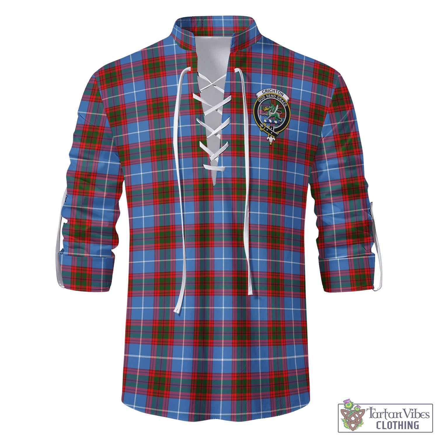 Tartan Vibes Clothing Crichton Tartan Men's Scottish Traditional Jacobite Ghillie Kilt Shirt with Family Crest