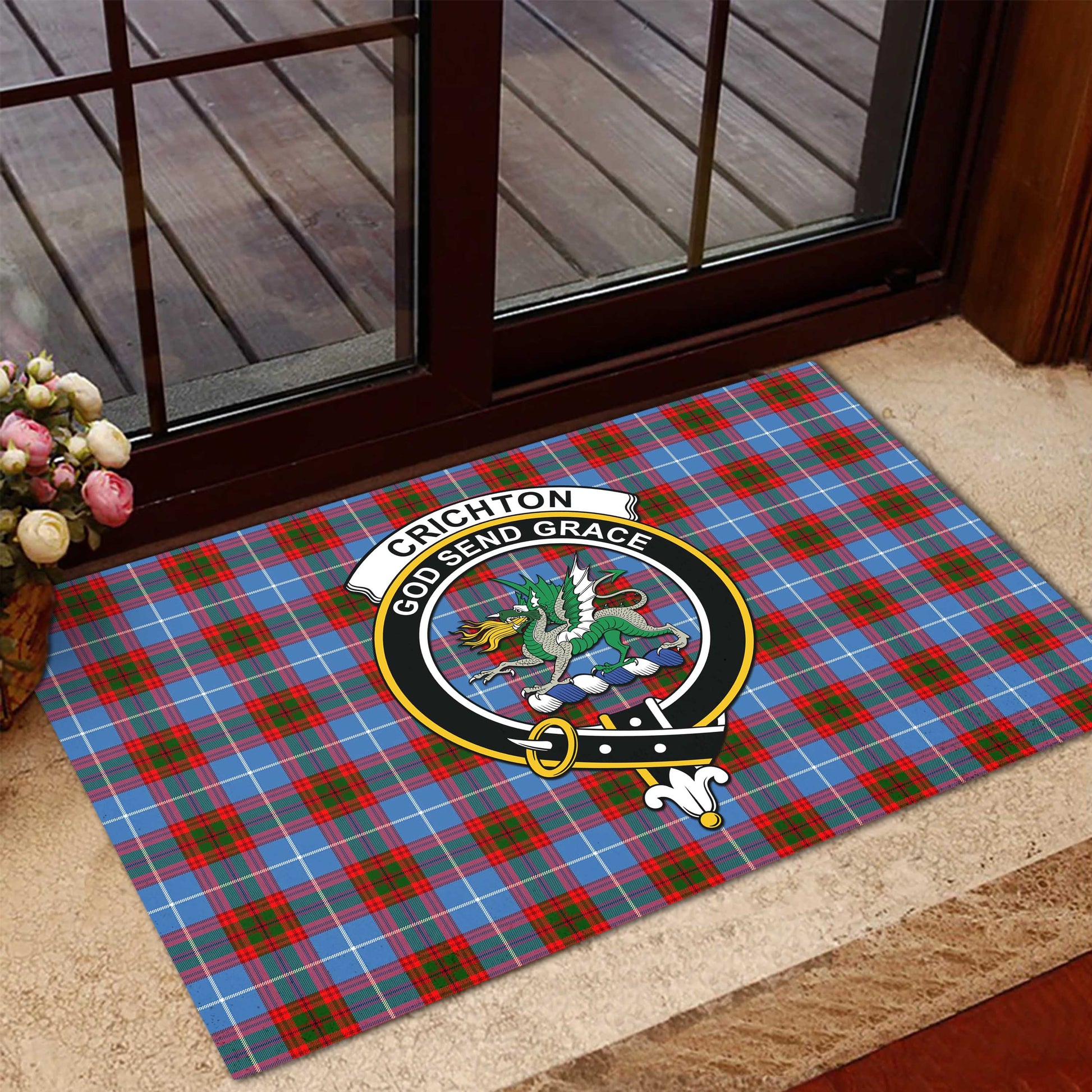 Crichton (Crighton) Tartan Rubber Doormat with Family Crest - Tartan Vibes Clothing