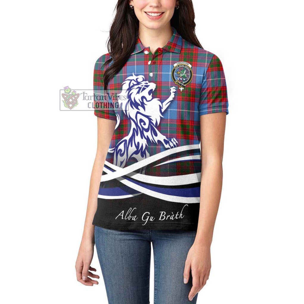Crichton (Crighton) Tartan Women's Polo Shirt with Alba Gu Brath Regal Lion Emblem - Tartan Vibes Clothing