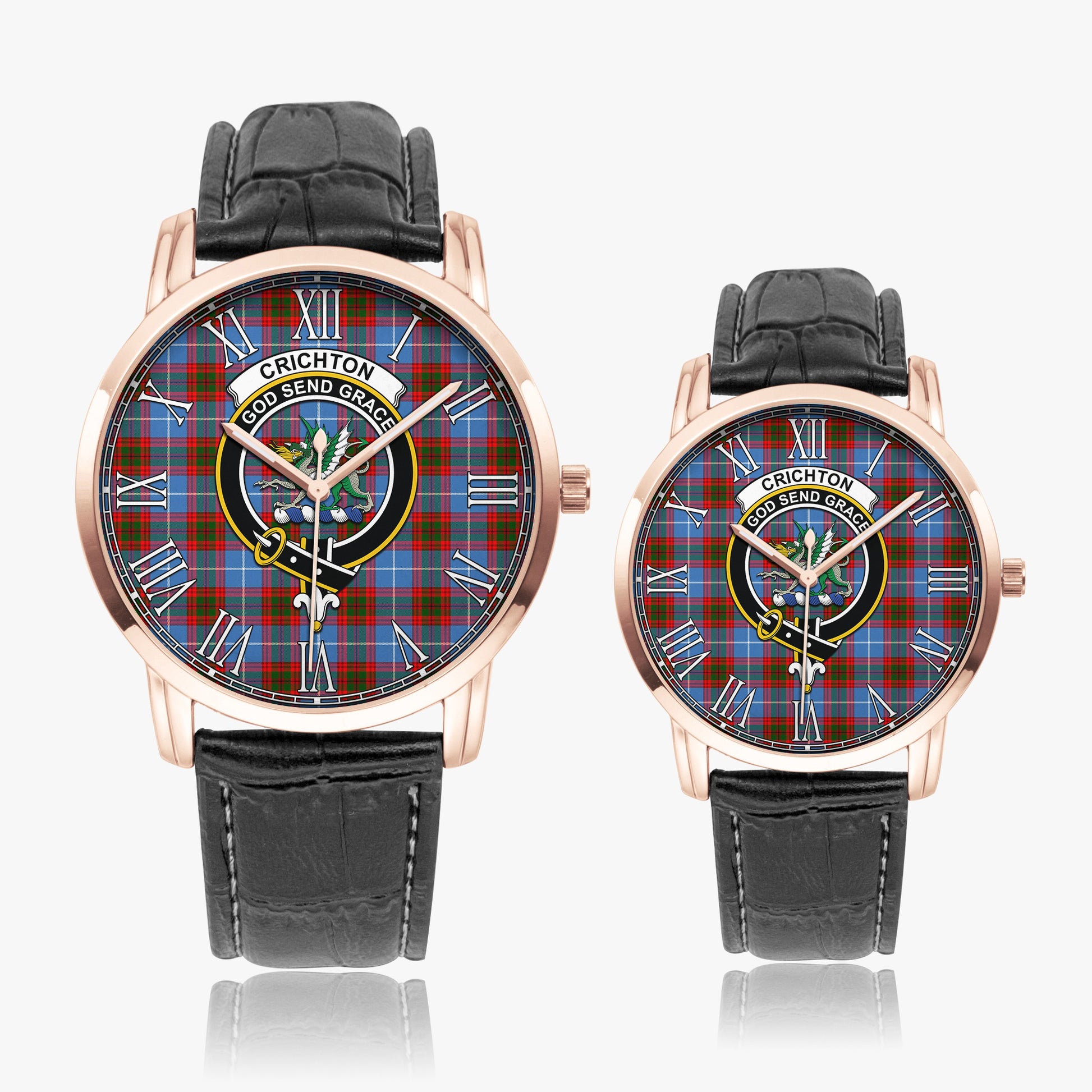 Crichton (Crighton) Tartan Family Crest Leather Strap Quartz Watch - Tartan Vibes Clothing