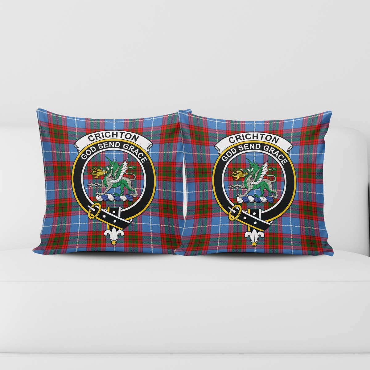 Crichton (Crighton) Tartan Pillow Cover with Family Crest - Tartan Vibes Clothing
