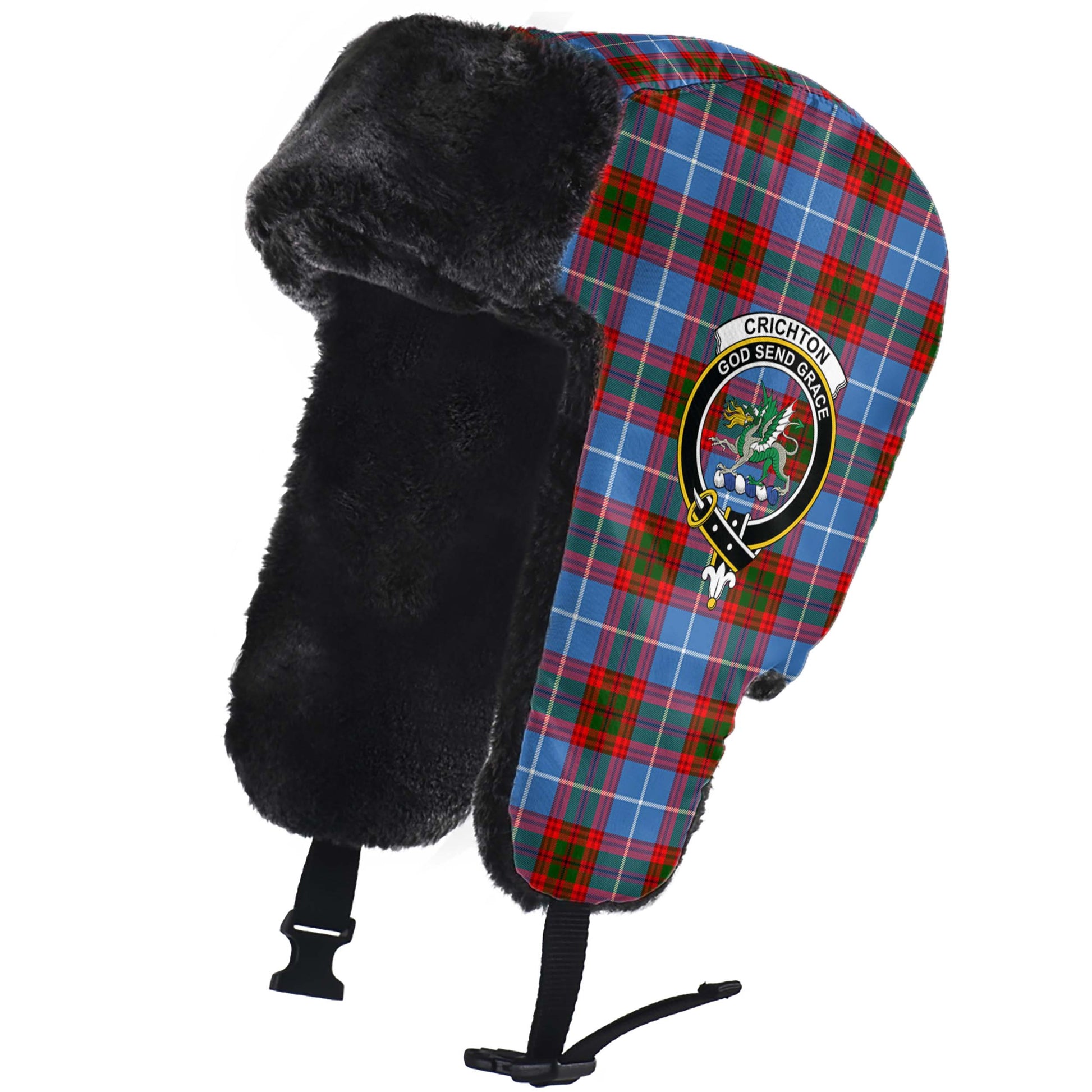 Crichton (Crighton) Tartan Winter Trapper Hat with Family Crest - Tartan Vibes Clothing