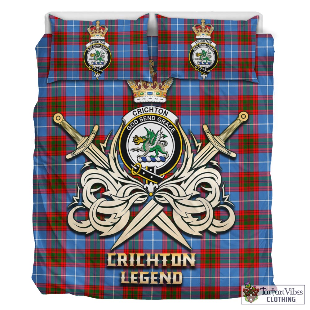 Tartan Vibes Clothing Crichton Tartan Bedding Set with Clan Crest and the Golden Sword of Courageous Legacy