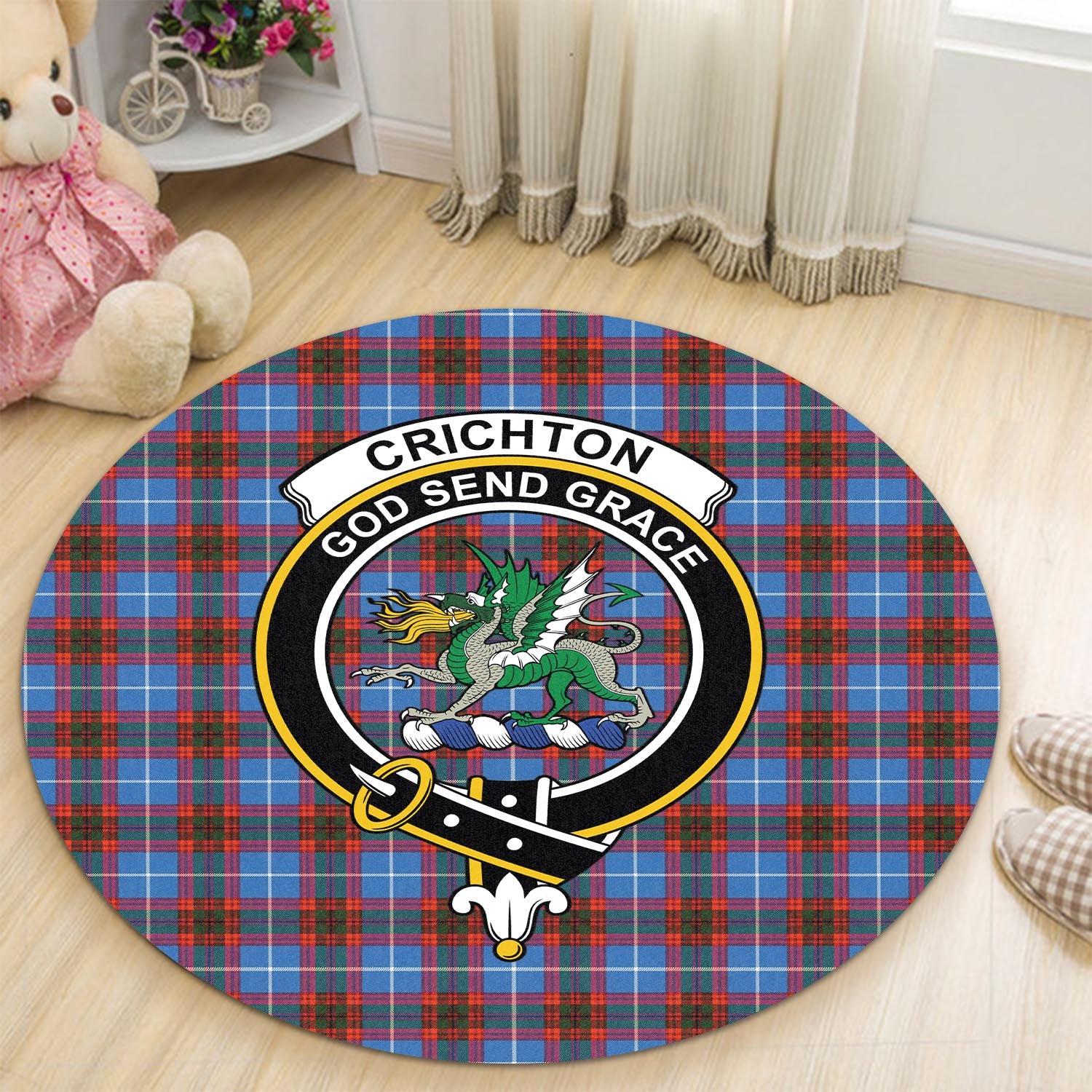 Crichton (Crighton) Tartan Round Rug with Family Crest - Tartan Vibes Clothing