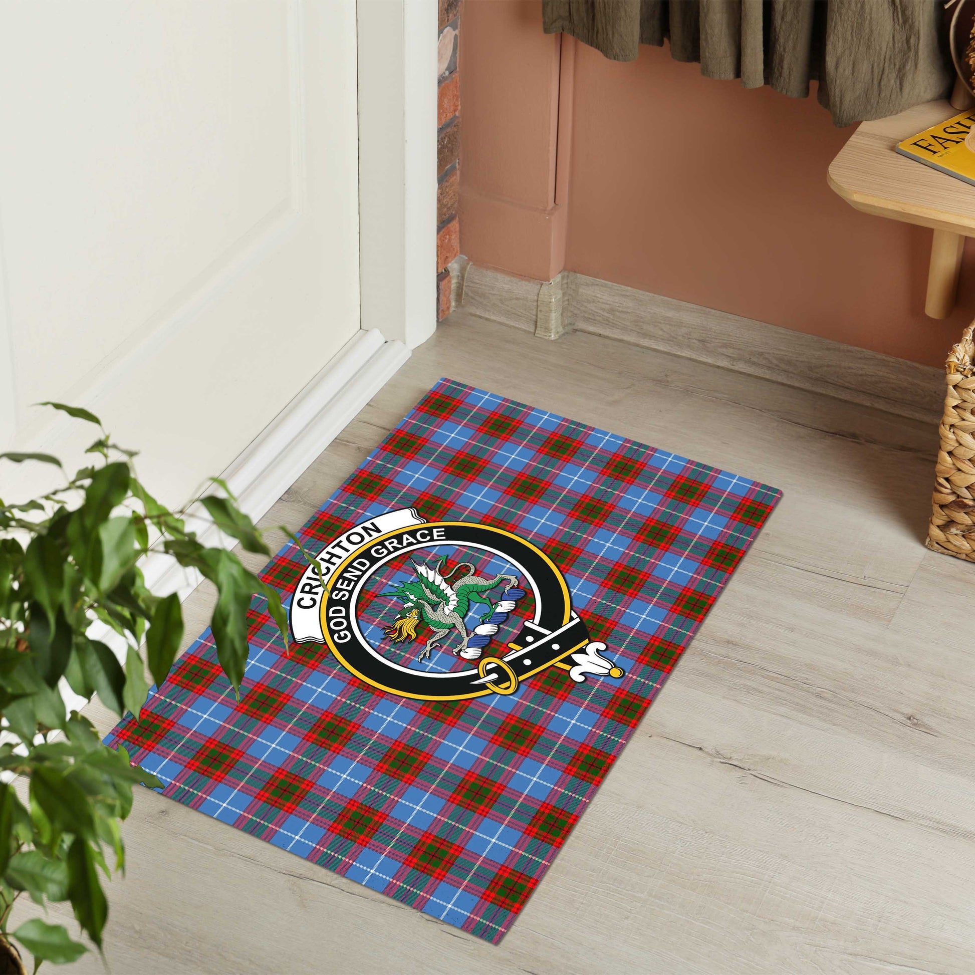 Crichton (Crighton) Tartan Rubber Doormat with Family Crest - Tartan Vibes Clothing