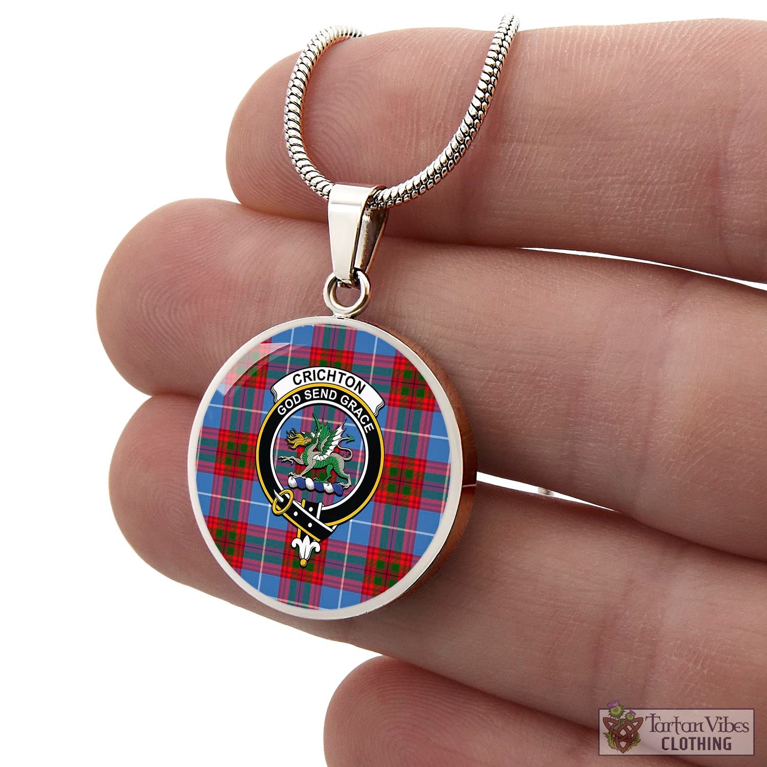Crichton (Crighton) Tartan Circle Necklace with Family Crest - Tartan Vibes Clothing