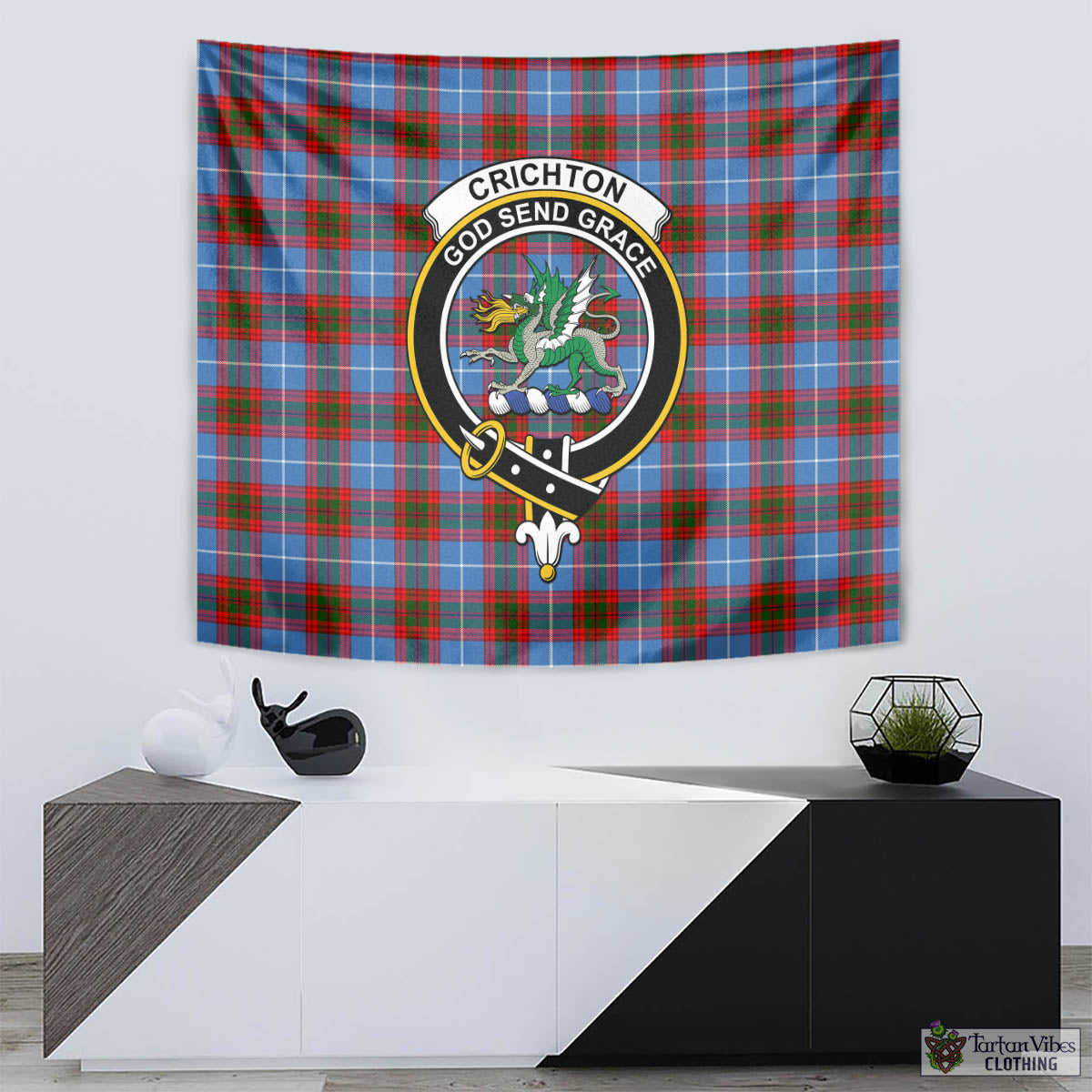 Crichton (Crighton) Tartan Tapestry Wall Hanging and Home Decor for Room with Family Crest - Tartan Vibes Clothing