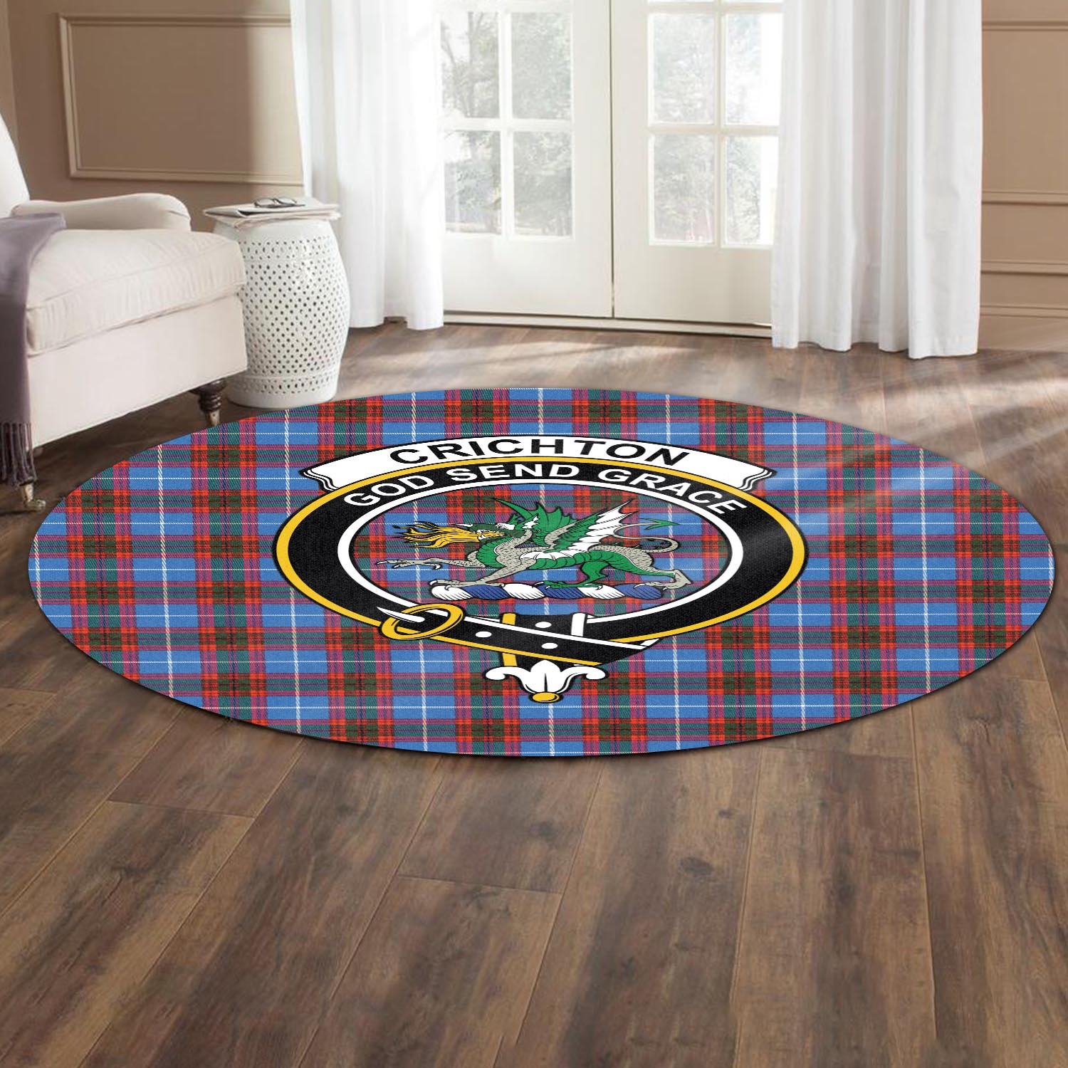 Crichton (Crighton) Tartan Round Rug with Family Crest - Tartan Vibes Clothing