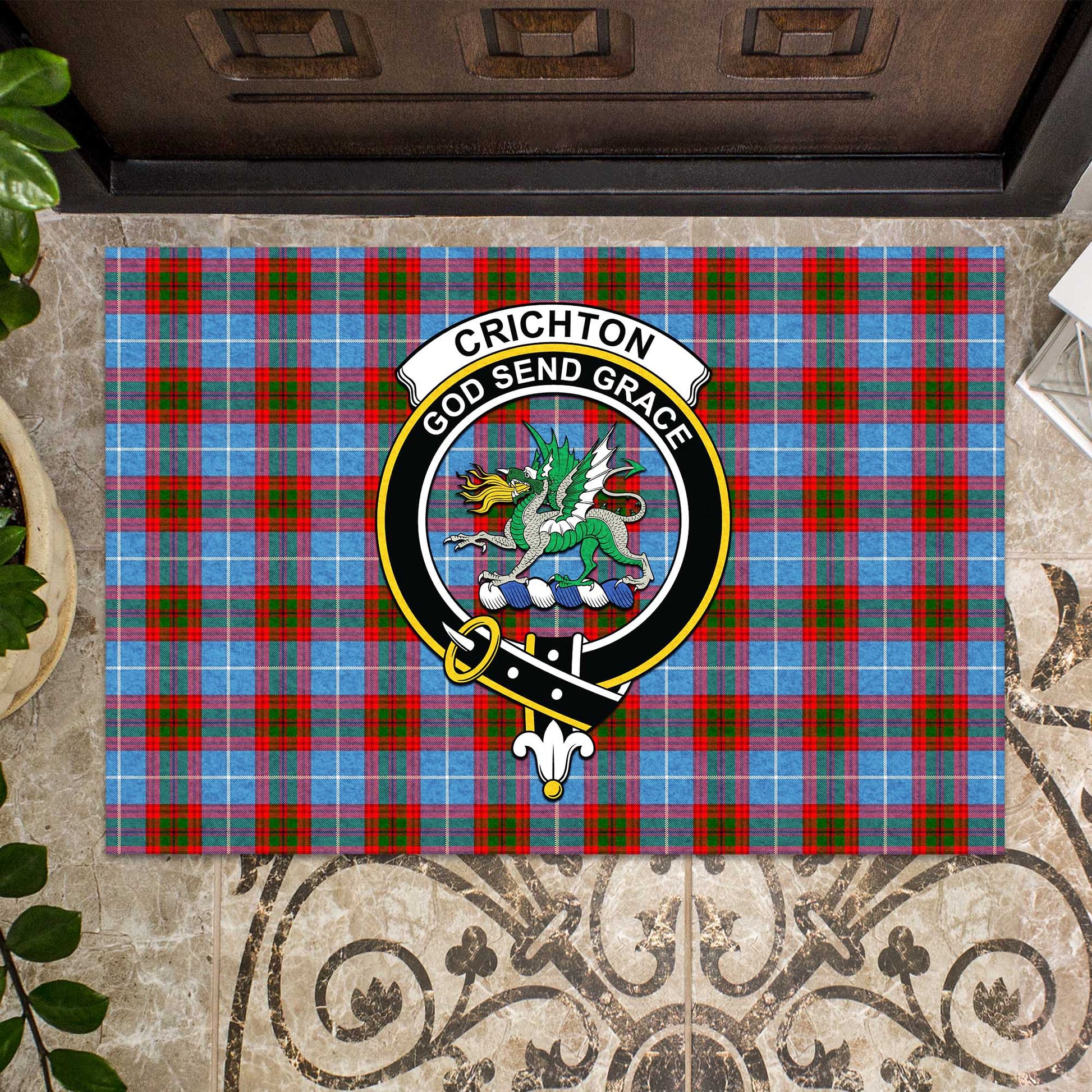 Crichton (Crighton) Tartan Rubber Doormat with Family Crest - Tartan Vibes Clothing