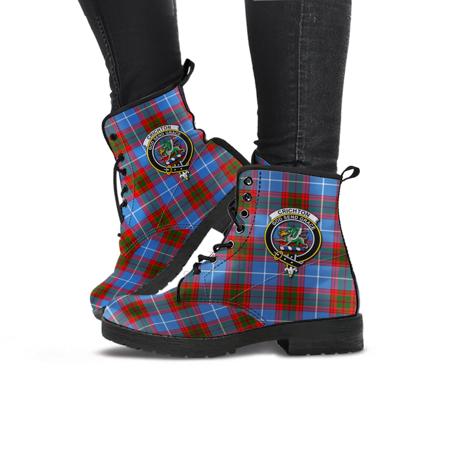 Crichton (Crighton) Tartan Leather Boots with Family Crest - Tartan Vibes Clothing