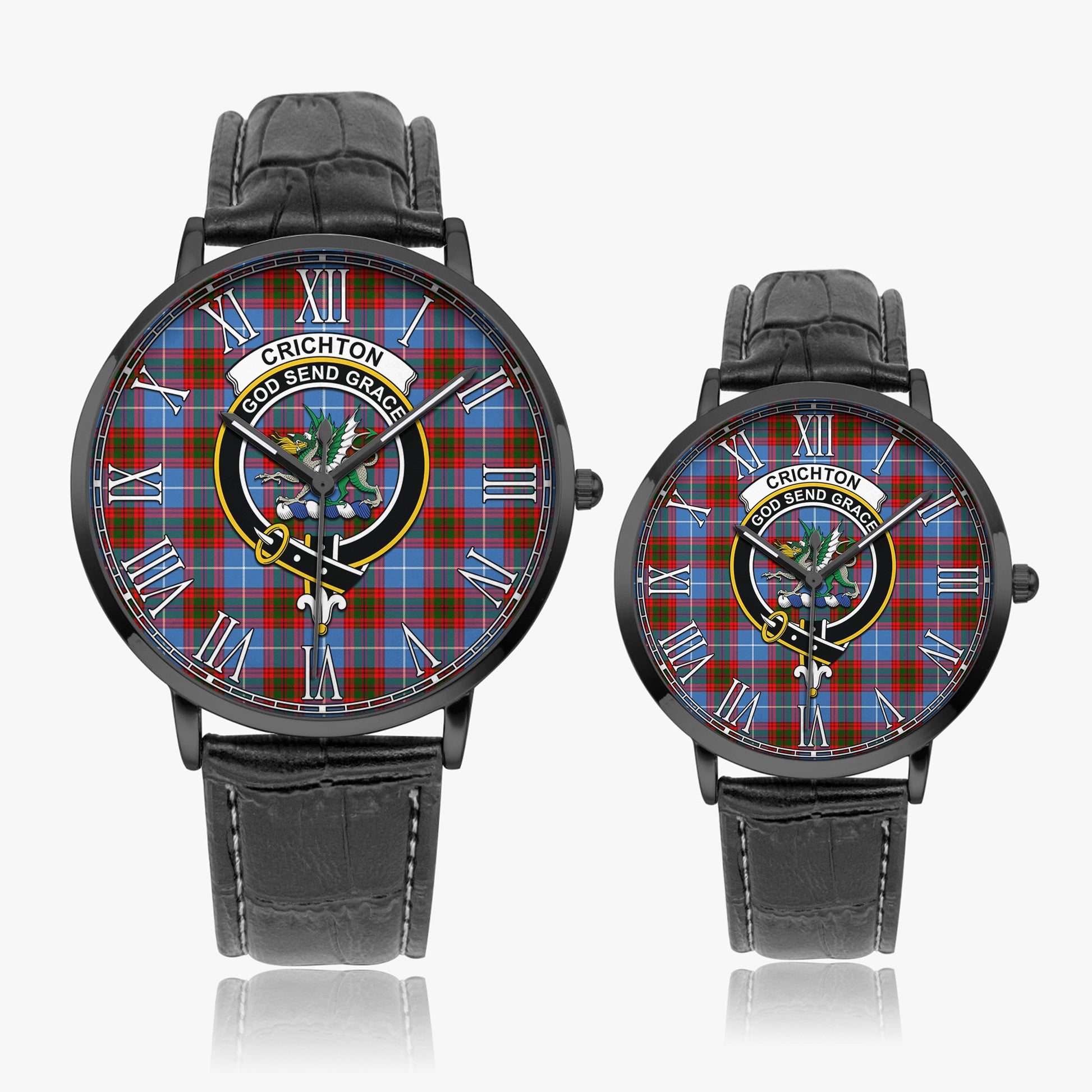Crichton (Crighton) Tartan Family Crest Leather Strap Quartz Watch - Tartan Vibes Clothing
