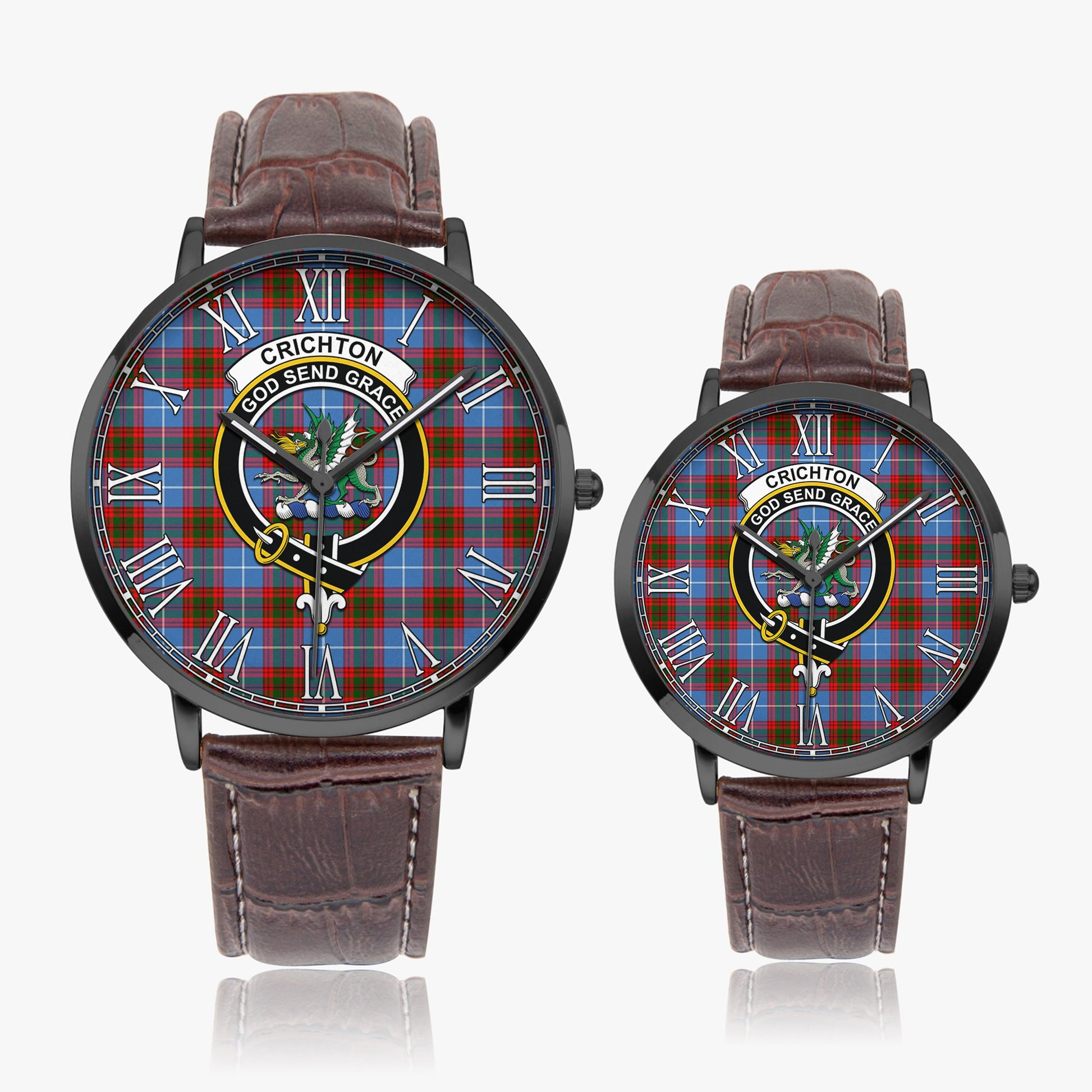 Crichton (Crighton) Tartan Family Crest Leather Strap Quartz Watch - Tartan Vibes Clothing