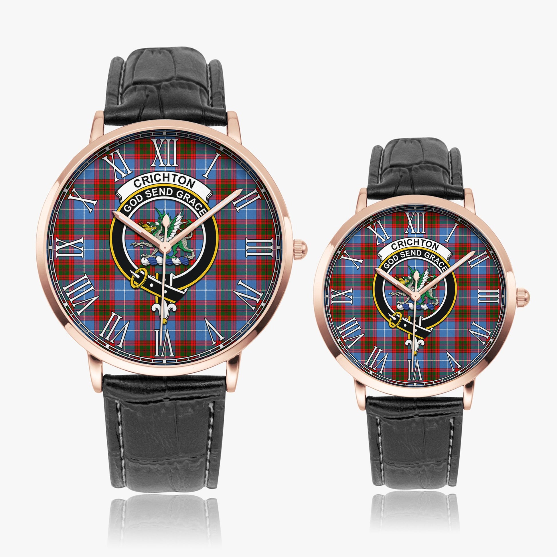 Crichton (Crighton) Tartan Family Crest Leather Strap Quartz Watch - Tartan Vibes Clothing