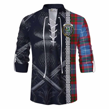 Crichton (Crighton) Tartan Ghillie Kilt Shirt with Family Crest Cross Sword Thistle Celtic Vibes Men - Tartan Vibes Clothing