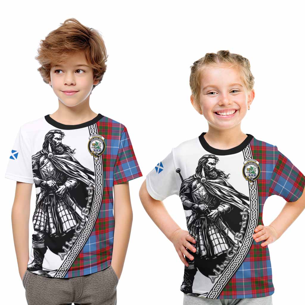 Crichton (Crighton) Tartan Clan Crest Kid T-Shirt with Highlander Warrior Celtic Style Youth XL Size14 - Tartan Vibes Clothing