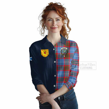 Tartan Vibes Clothing Crichton (Crighton) Tartan Women's Casual Shirt Alba with Scottish Lion Royal Arm Half Style