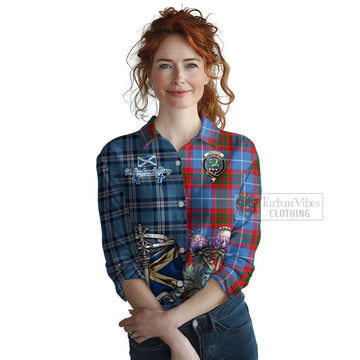 Tartan Vibes Clothing Crichton (Crighton) Tartan Women's Casual Shirt Happy St. Andrew's Day Half Tartan Style