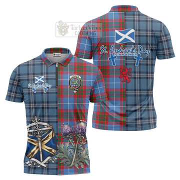 Tartan Vibes Clothing Crichton (Crighton) Tartan Zipper Polo Shirt Happy St. Andrew's Day Half Tartan Style