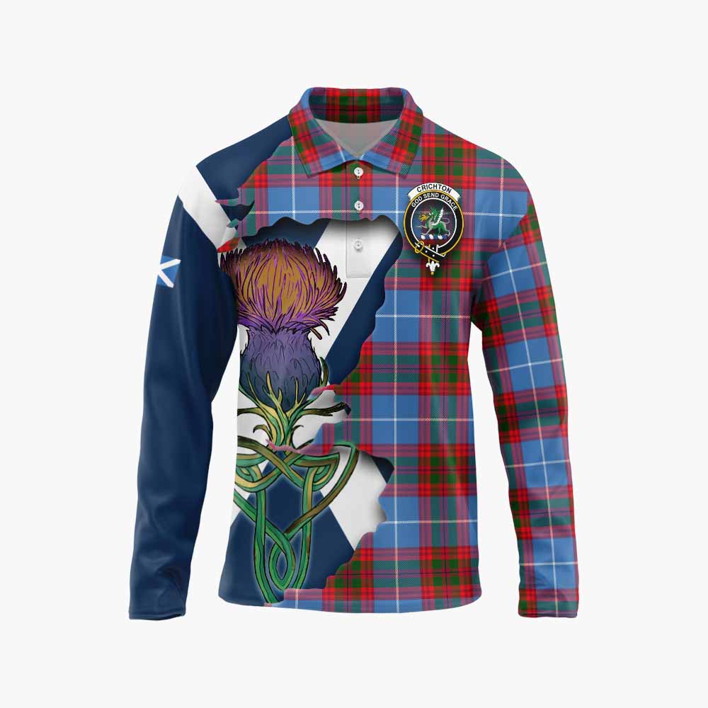Crichton (Crighton) Tartan Family Crest Long Sleeve Polo Shirt Scottish Thistle Celtic Inspired Unisex - Tartan Vibes Clothing