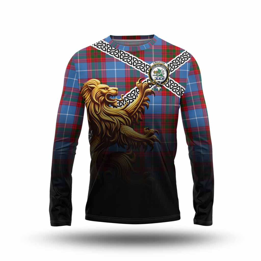 Crichton (Crighton) Crest Tartan Long Sleeve T-Shirt with Golden Lion Emblem Celtic Style Unisex - Tartan Vibes Clothing