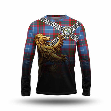 Crichton (Crighton) Crest Tartan Long Sleeve T-Shirt with Golden Lion Emblem Celtic Style Unisex - Tartan Vibes Clothing