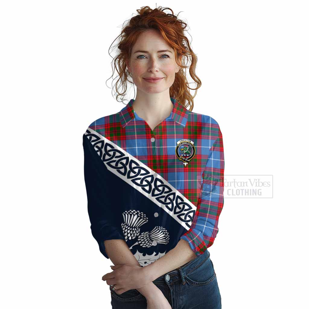 Tartan Vibes Clothing Crichton (Crighton) Tartan Women's Casual Shirt Featuring Thistle and Scotland Map