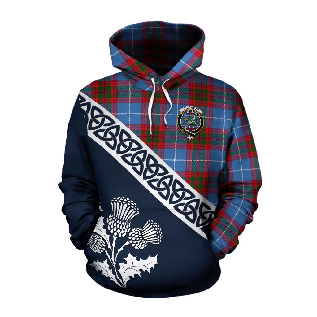 Crichton (Crighton) Tartan Cotton Hoodie Featuring Thistle and Scotland Map Pullover Hoodie XS - Tartan Vibes Clothing