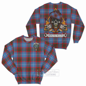 Crichton (Crighton) Tartan Sweatshirt with Family Crest and Bearded Skull Holding Bottles of Whiskey Unisex - Tartan Vibes Clothing