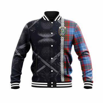 Crichton (Crighton) Tartan Baseball Jacket with Family Crest Cross Sword Thistle Celtic Vibes Unisex - Tartan Vibes Clothing