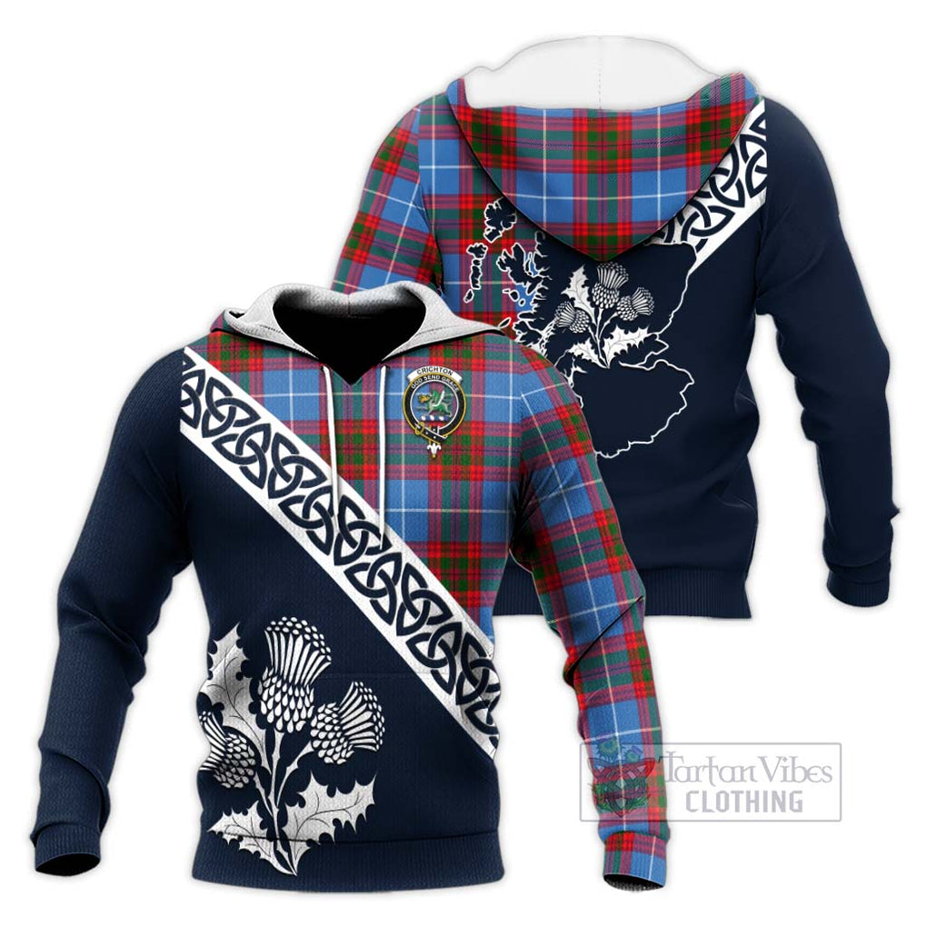 Crichton (Crighton) Tartan Knitted Hoodie Featuring Thistle and Scotland Map Unisex Knitted Pullover Hoodie - Tartan Vibes Clothing