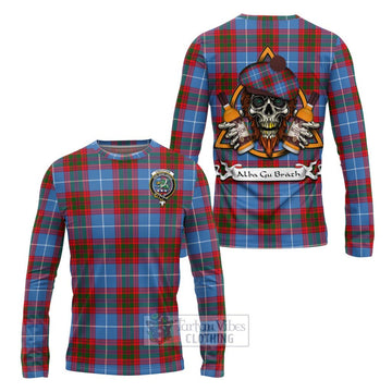 Crichton (Crighton) Tartan Long Sleeve T-Shirt with Family Crest and Bearded Skull Holding Bottles of Whiskey Unisex - Tartan Vibes Clothing