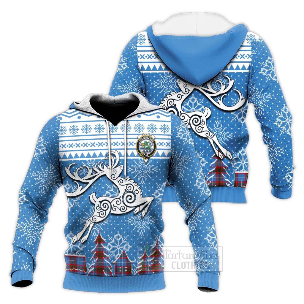Tartan Vibes Clothing Crichton (Crighton) Clan Christmas Knitted Hoodie Celtic Reindeer Style