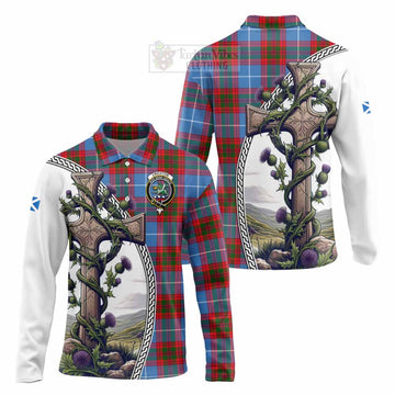 Crichton (Crighton) Tartan Long Sleeve Polo Shirt with Family Crest and St. Andrew's Cross Accented by Thistle Vines Unisex - Tartan Vibes Clothing