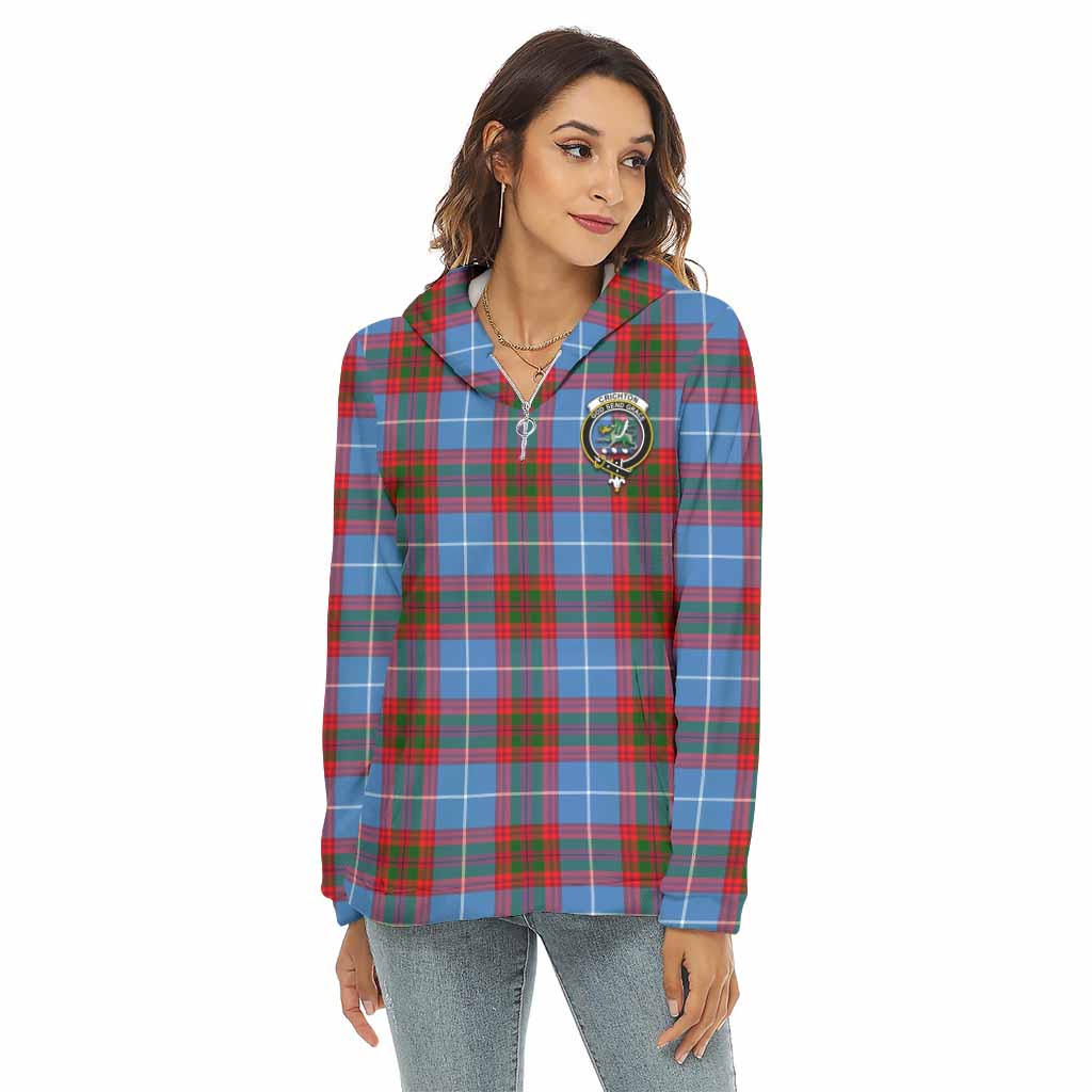 Crichton (Crighton) Tartan Women's Borg Fleece Hoodie with Half Zip with Family Crest Female - Tartan Vibes Clothing