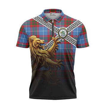 Crichton (Crighton) Crest Tartan Zipper Polo Shirt with Golden Lion Emblem Celtic Style Unisex - Tartan Vibes Clothing