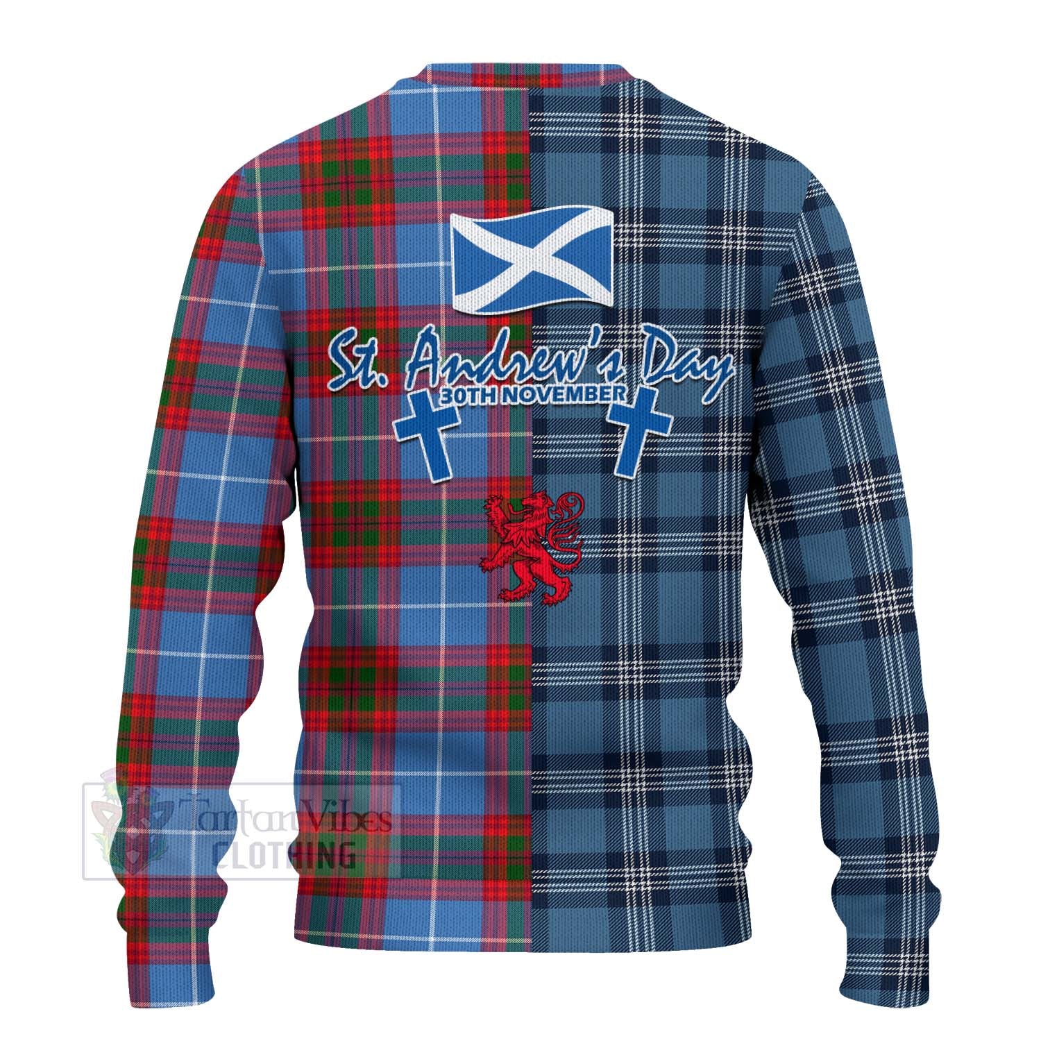 Crichton (Crighton) Tartan Knitted Sweater Happy St. Andrew's Day Half Tartan Style - Tartan Vibes Clothing