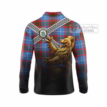 Crichton (Crighton) Crest Tartan Long Sleeve Polo Shirt with Golden Lion Emblem Celtic Style - Tartan Vibes Clothing