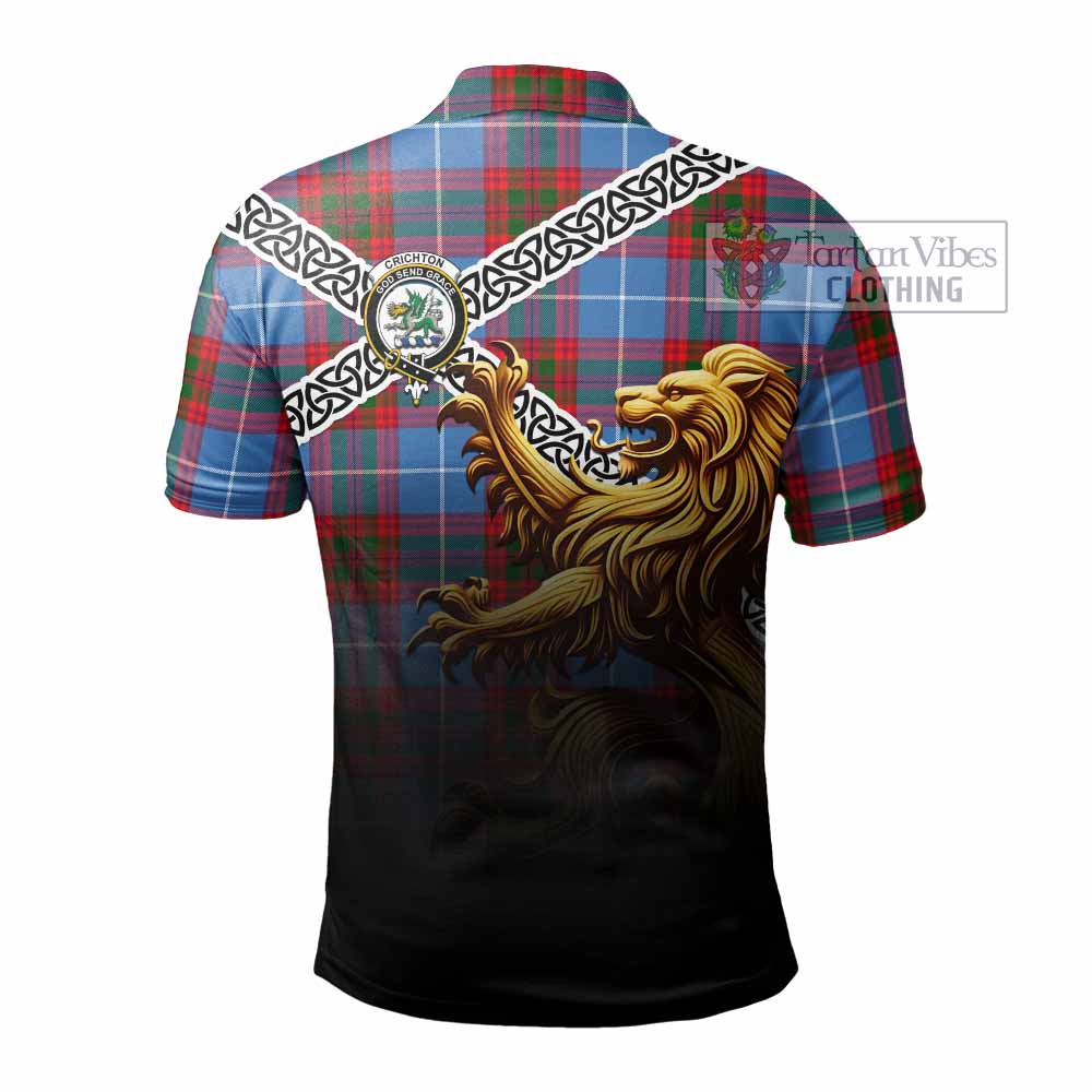 Tartan Vibes Clothing Crichton (Crighton) Crest Tartan Polo Shirt with Golden Lion Emblem Celtic Style