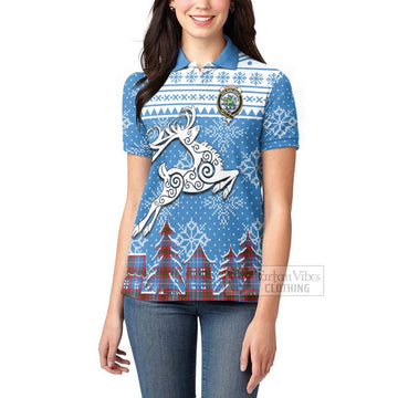 Tartan Vibes Clothing Crichton (Crighton) Clan Christmas Women's Polo Shirt Celtic Reindeer Style