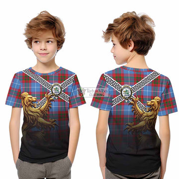 Crichton (Crighton) Crest Tartan Kid T-Shirt with Golden Lion Emblem Celtic Style - Tartan Vibes Clothing