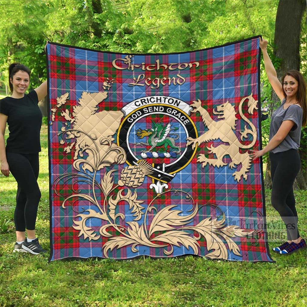 Tartan Vibes Clothing Crichton (Crighton) Tartan Quilt with Family Crest and Scottish Symbol Style