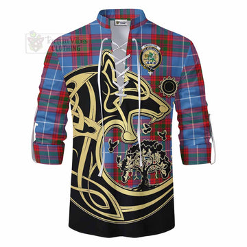 Crichton (Crighton) Tartan Ghillie Kilt Shirt with Family Crest Celtic Wolf Style - Tartan Vibes Clothing