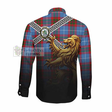 Crichton (Crighton) Crest Tartan Long Sleeve Button Shirt with Golden Lion Emblem Celtic Style Men's Shirt - Tartan Vibes Clothing