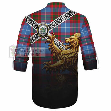 Crichton (Crighton) Crest Tartan Ghillie Kilt Shirt with Golden Lion Emblem Celtic Style - Tartan Vibes Clothing