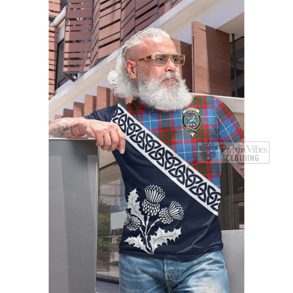 Crichton (Crighton) Tartan Cotton T-shirt Featuring Thistle and Scotland Map Men's Shirt - Tartan Vibes Clothing