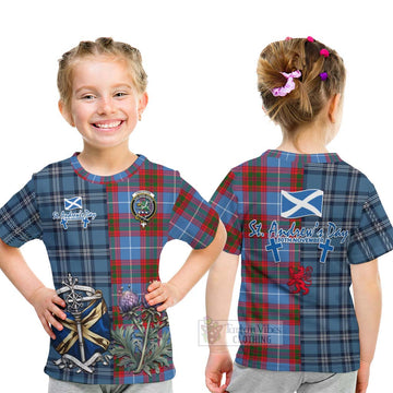 Crichton (Crighton) Tartan Kid T-Shirt Happy St. Andrew's Day Half Tartan Style - Tartan Vibes Clothing