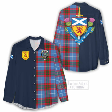 Tartan Vibes Clothing Crichton (Crighton) Tartan Women's Casual Shirt Alba with Scottish Lion Royal Arm Half Style