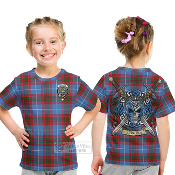 Crichton (Crighton) Tartan Kid T-Shirt with Family Crest Celtic Skull Style - Tartan Vibes Clothing